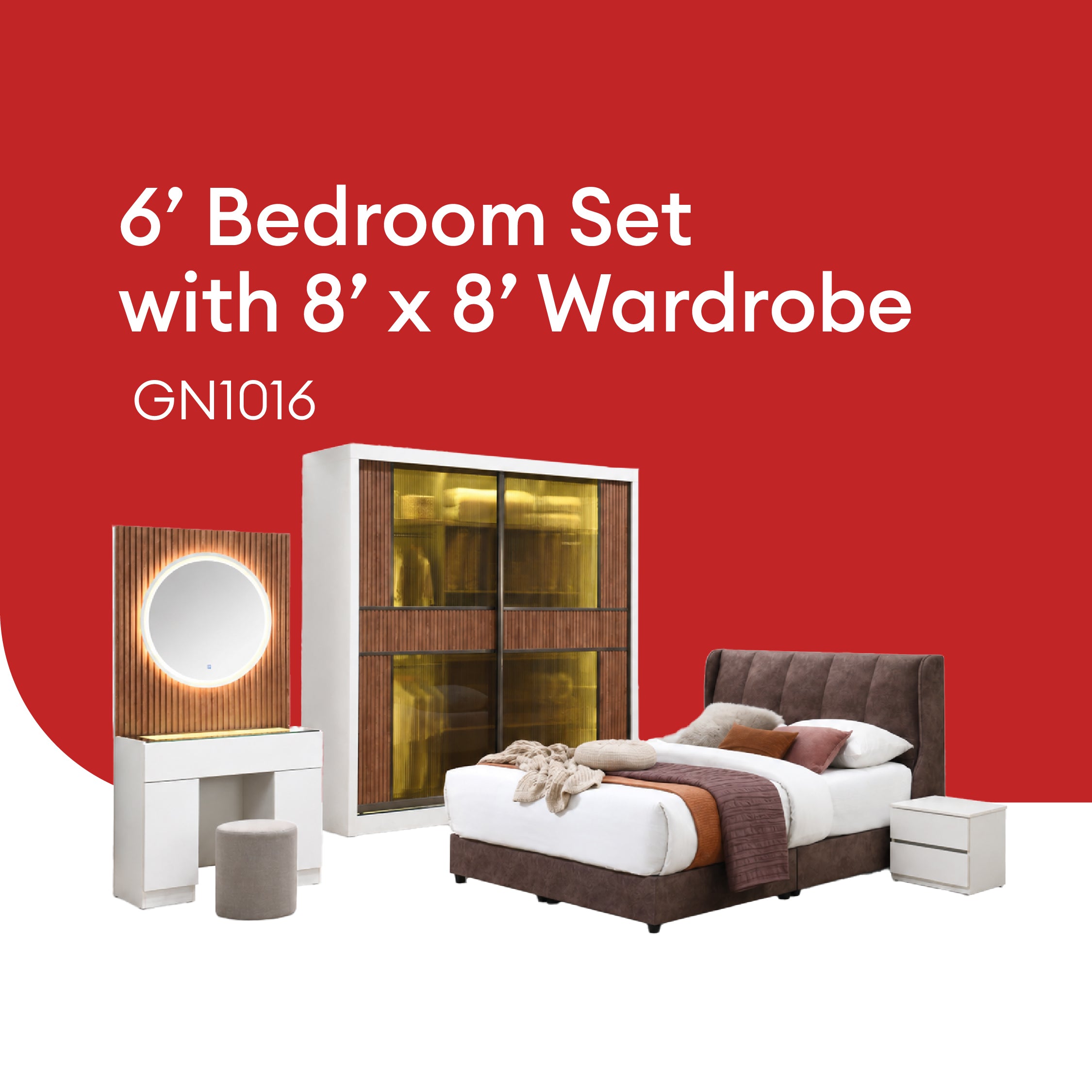 Goodnite Queen/ King Bedroom Set, Bedframe + Wardrobe + Dresser + Side Table (GN1016)