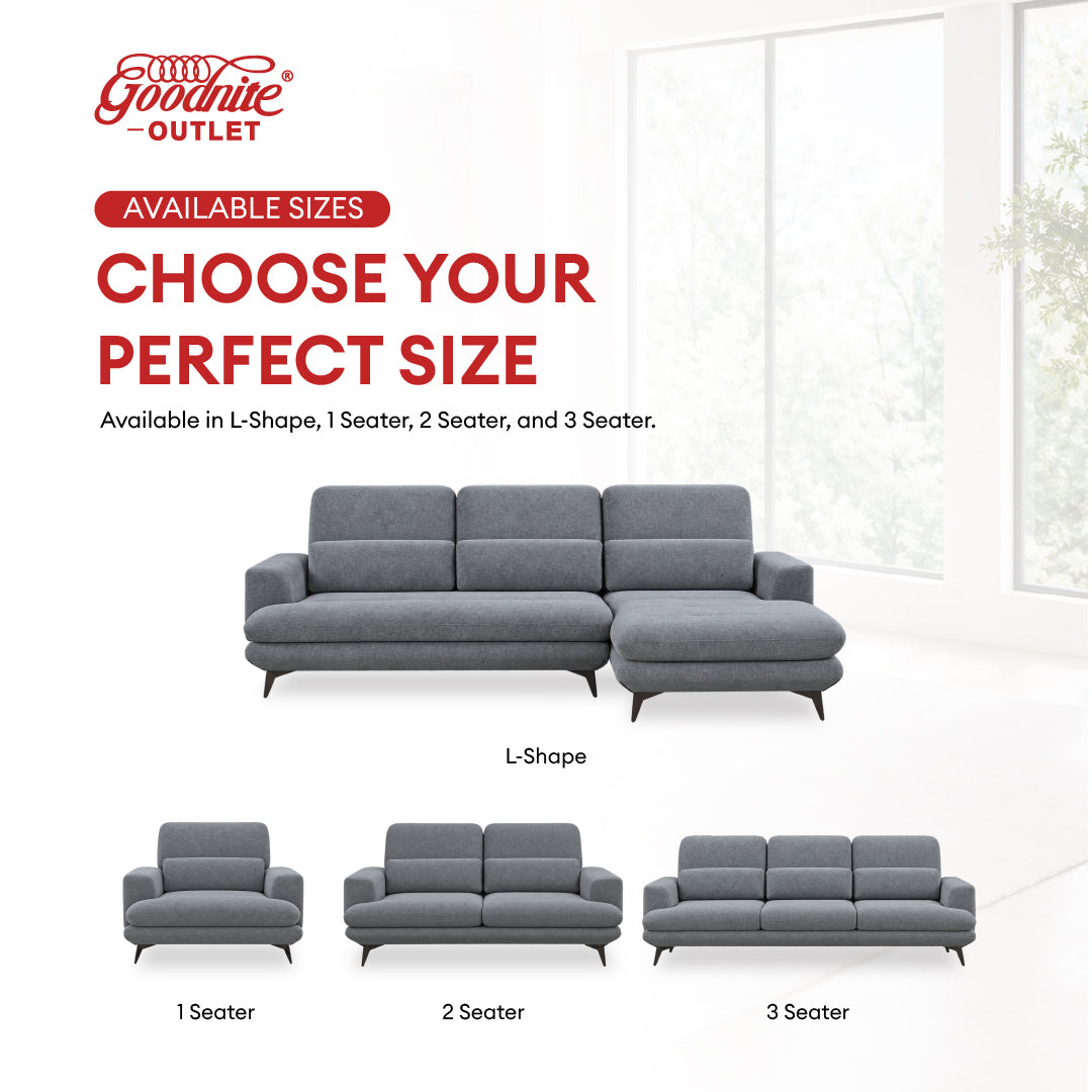 Goodnite L-Shape Fabric Sofa (GN28), 1 Seater/ 2 Seater/ 3 Seater/ L-Shape Sofa / 5 Years Warranty