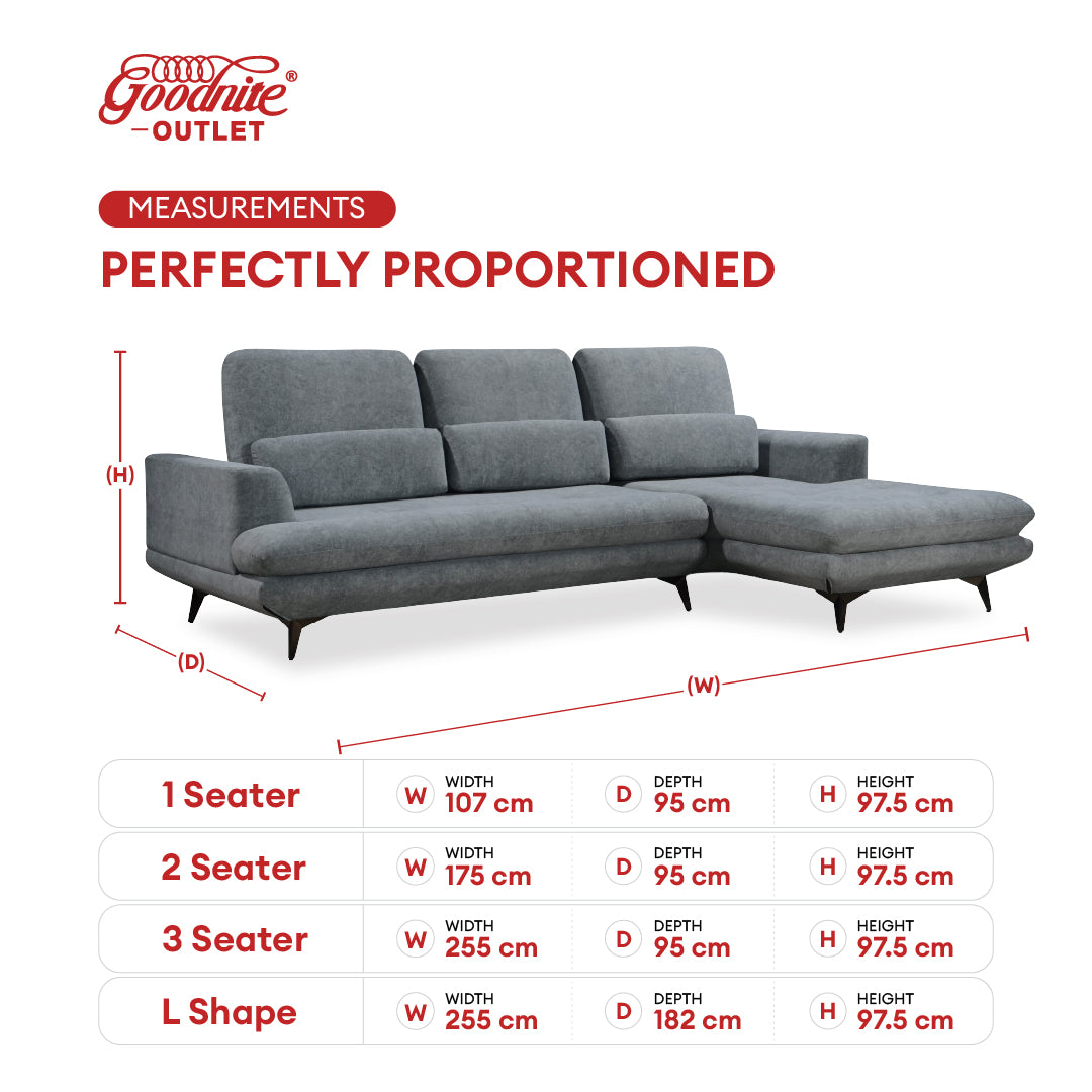Goodnite L-Shape Fabric Sofa (GN28), 1 Seater/ 2 Seater/ 3 Seater/ L-Shape Sofa / 5 Years Warranty