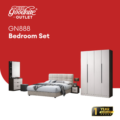 Goodnite Queen Bedroom Set, Bedframe + Wardrobe + Dresser + Side Table (GN888)