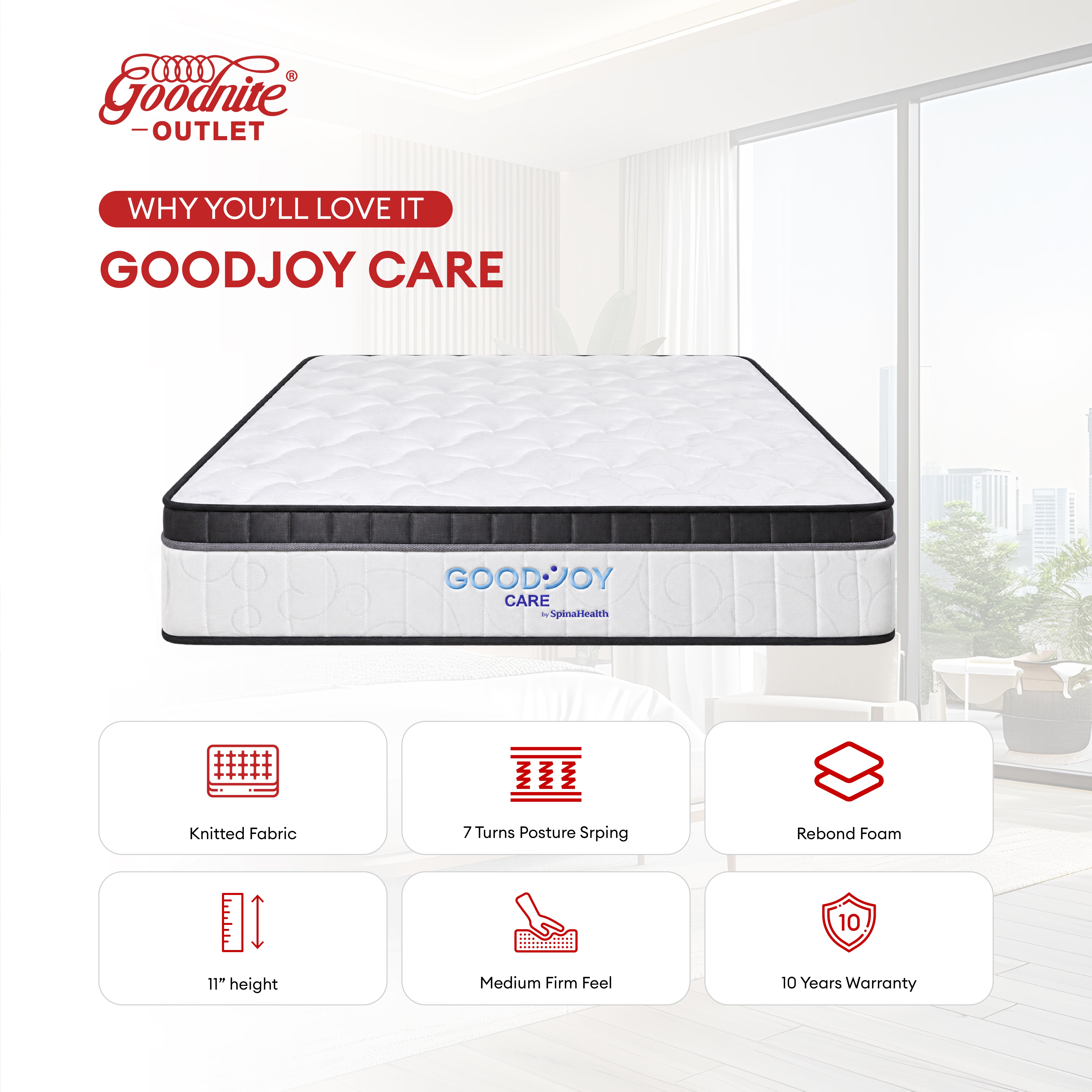 Goodnite GoodJoy Care 7 Turn Posture Spring Mattress (11 Inch) + CB003 Bedframe [Full Set]