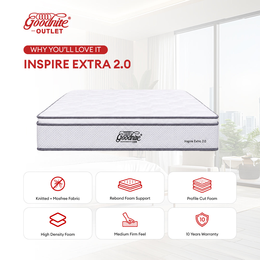 Goodnite Inspire Extra 2.0 5 Zone Pocket Spring Mattress (10Inch) with Single/ Super Single/ Queen/ King