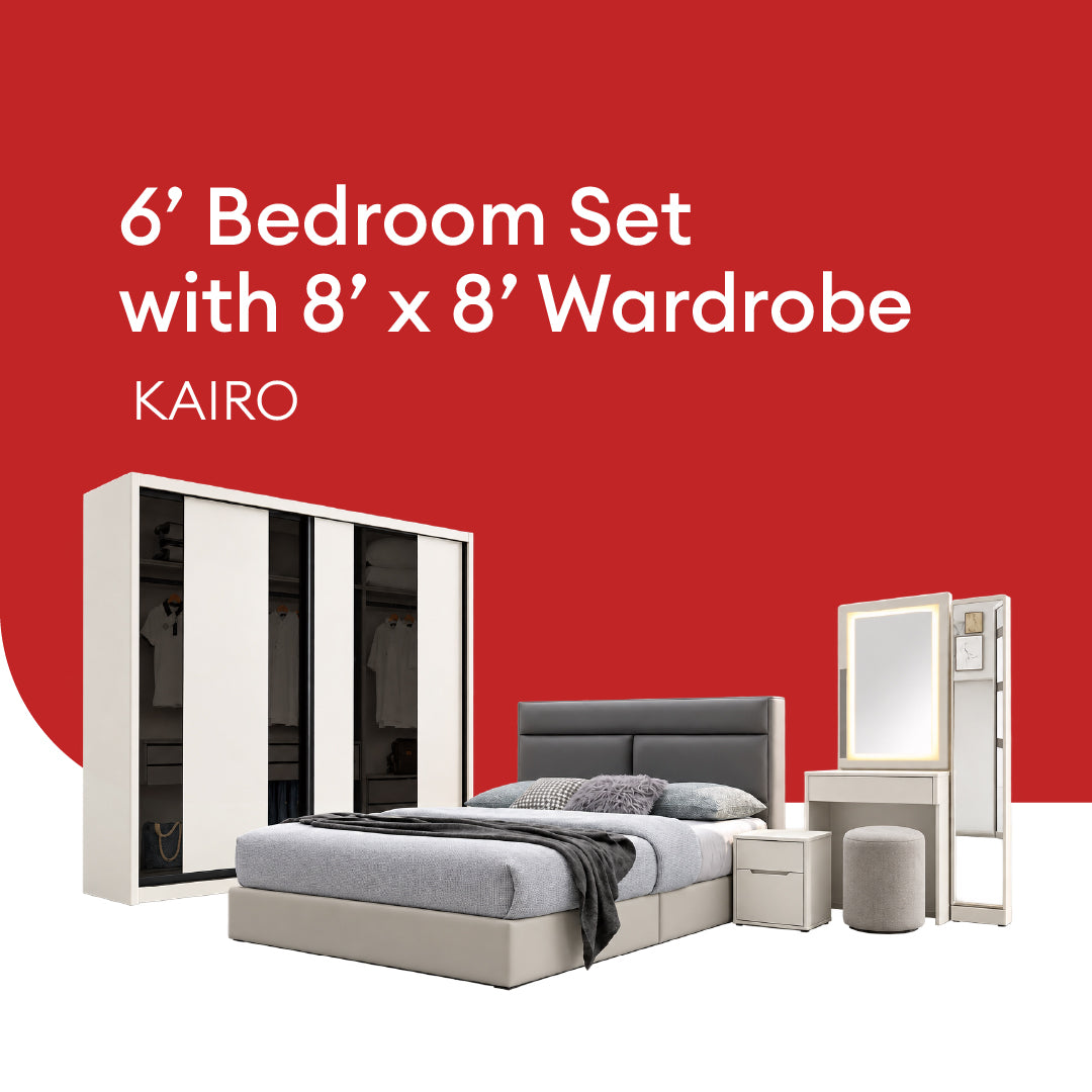 Goodnite Queen/ King Bedroom Set, Bedframe + Wardrobe + Dresser + Side Table (Kairo)