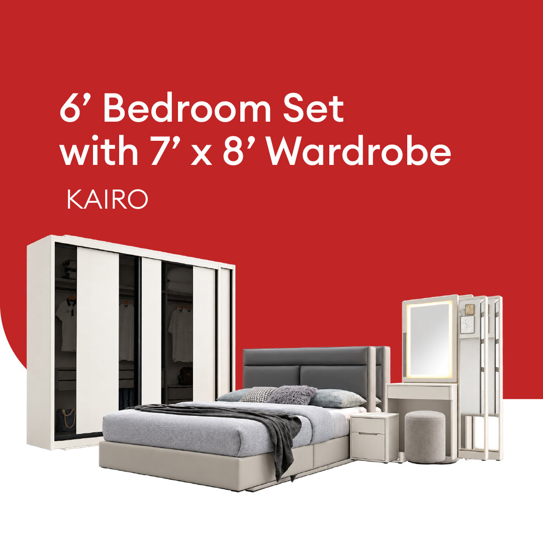 Goodnite Queen/ King Bedroom Set, Bedframe + Wardrobe + Dresser + Side Table (Kairo)