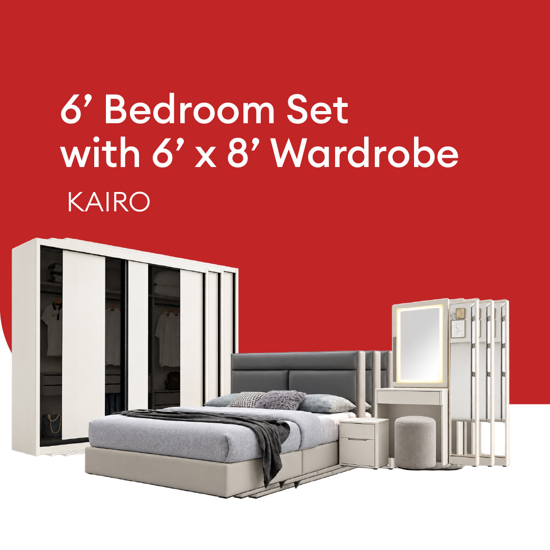 Goodnite Queen/ King Bedroom Set, Bedframe + Wardrobe + Dresser + Side Table (Kairo)