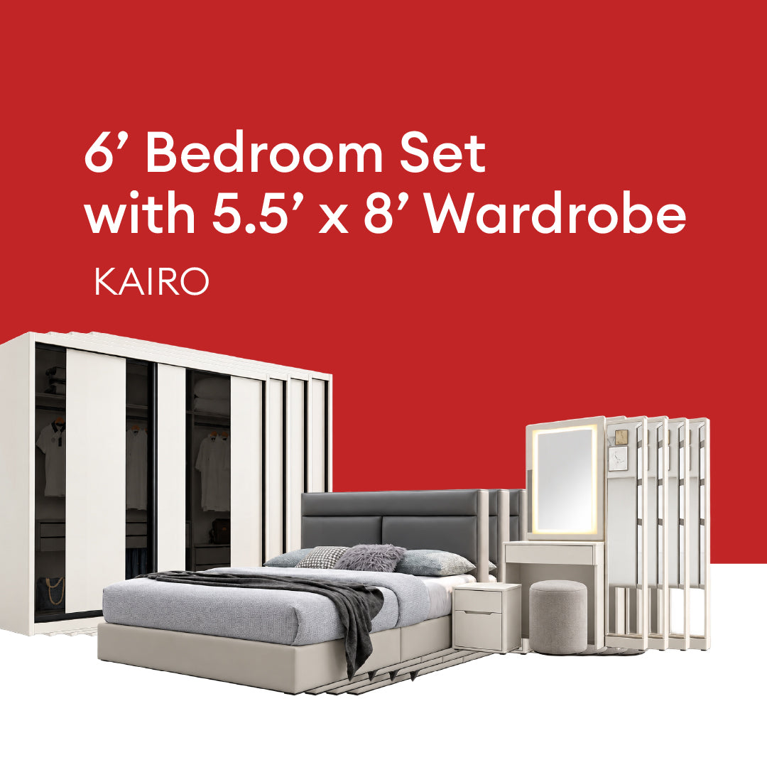 Goodnite Queen/ King Bedroom Set, Bedframe + Wardrobe + Dresser + Side Table (Kairo)