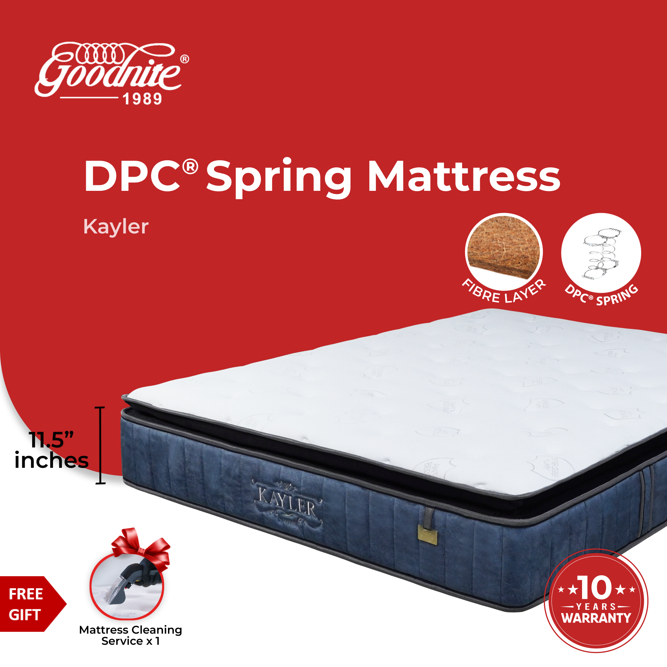 Goodnite Kayler DPC Spring Mattress (11.5 Inch) with Single/ Super Single/ Queen/ King