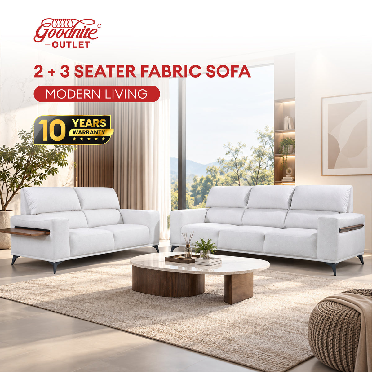 Goodnite Fabric Sofa (LV3097), 1 Seater/ 2 Seater/ 3 Seater/ 2+3 Seater/ 10 Years Warranty