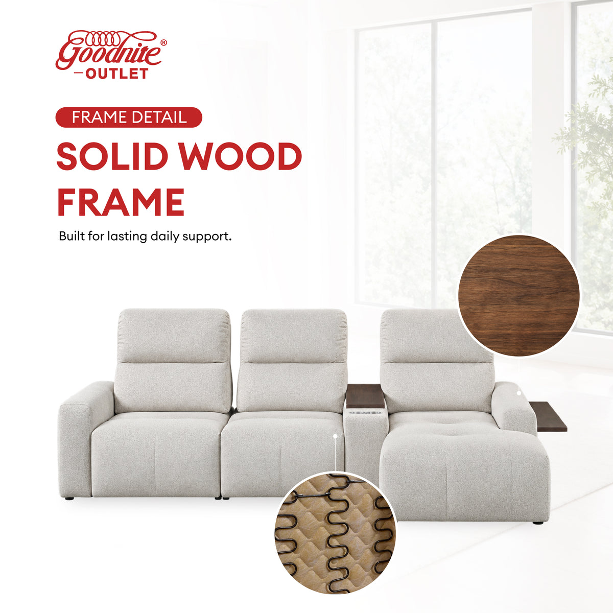 Goodnite Fabric Sofa (LV3117), Corner Sofa with Console Table+2 Wooden Arm/2L Sofa with Console Table+1 Wooden Arm/ 10 Years Warranty