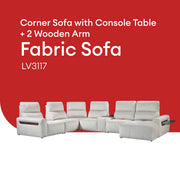 Goodnite Fabric Sofa (LV3117), Corner Sofa with Console Table+2 Wooden Arm/2L Sofa with Console Table+1 Wooden Arm/ 10 Years Warranty