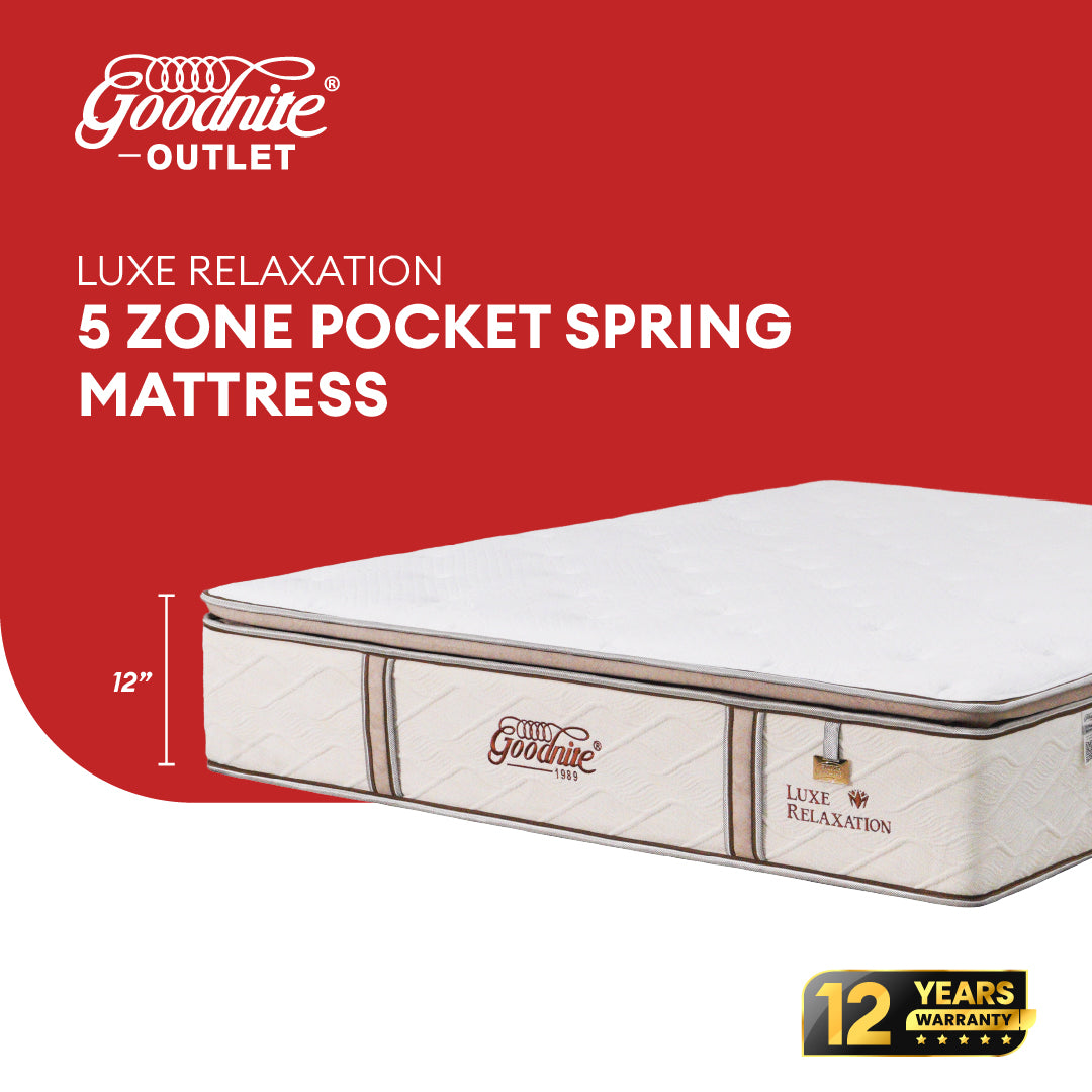 Goodnite Luxe Relaxation Mattress 5 Zone Pocket Spring Mattress (12 Inch) with Single/ Super Single/ Queen/ King