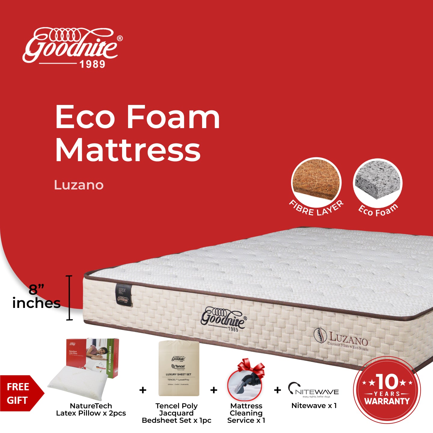 Goodnite Luzano Eco Foam Mattress (8 Inch) with Single/ Super Single/ Queen/ King