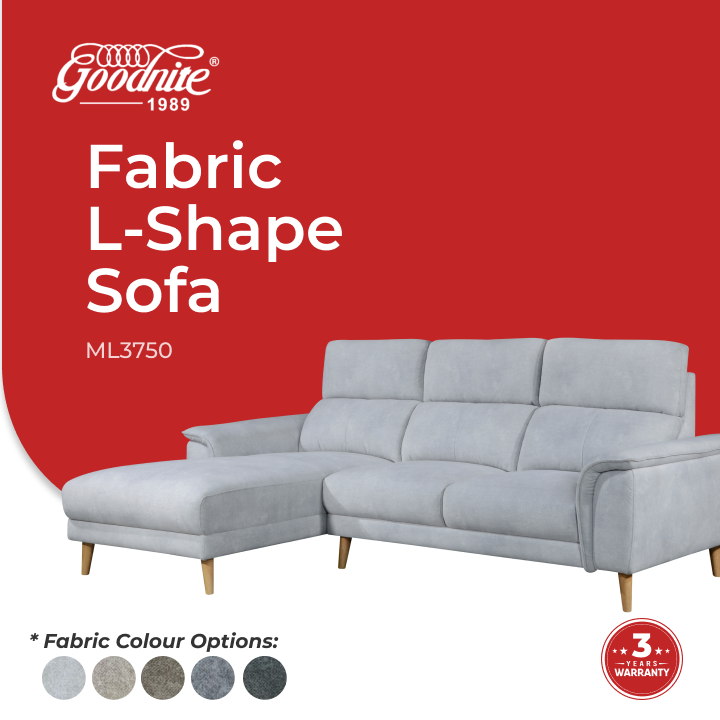 Goodnite Fabric L-Shape Sofa (ML3750), 5 Years Warranty