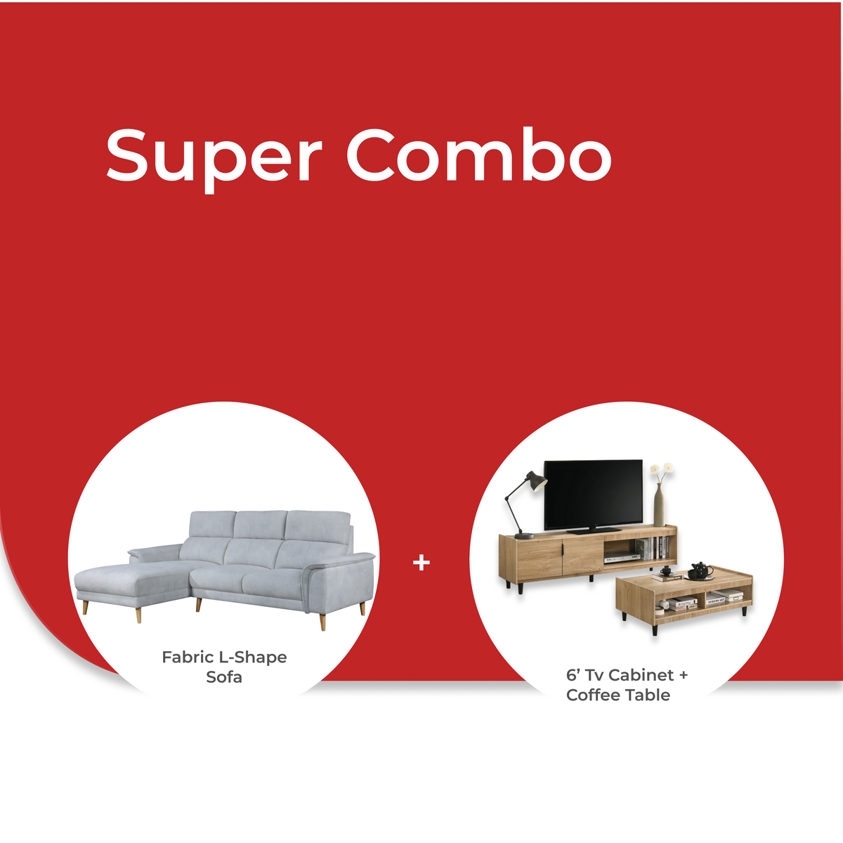 (Super Combo) Goodnite Fabric L-Shape Sofa (ML3750) + TV Cabinet + Coffee Table (SATV63027+SACT63028)