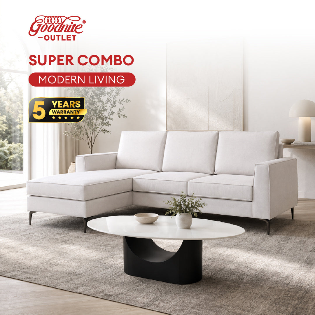 (Super Combo) Goodnite Easy Clean Fabric L-Shape Sofa + Tech Stone Coffee Table (ML3782+CT103)