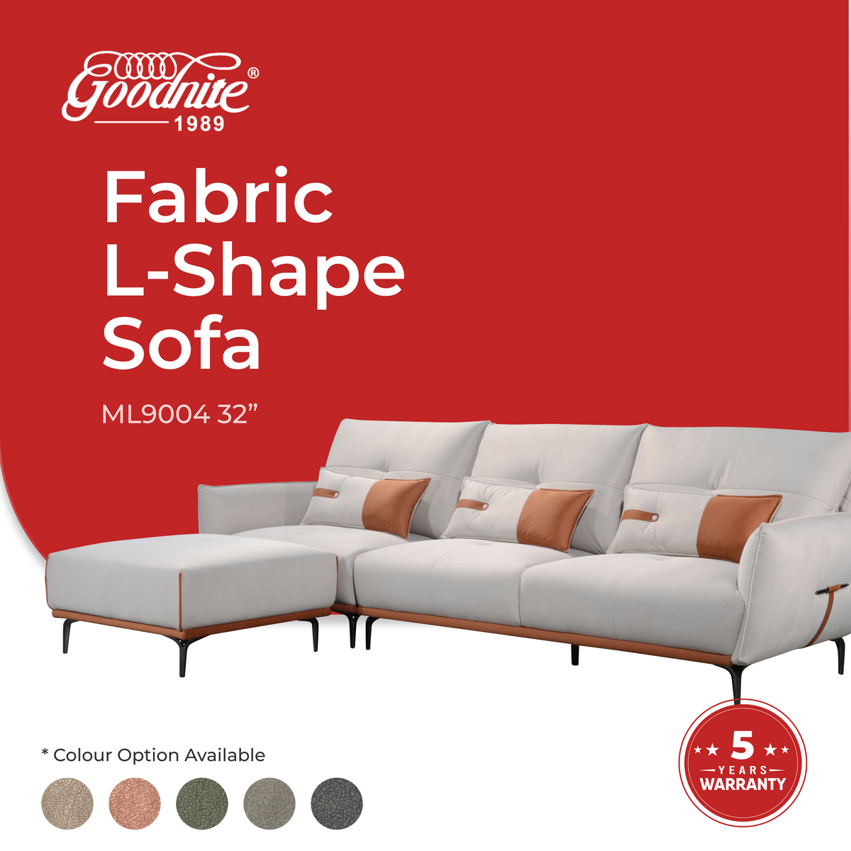 Goodnite Fabric L-Shape Sofa (ML9004), 5 Years Warranty