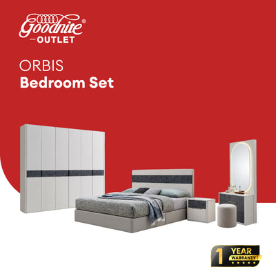 Goodnite Queen/ King Bedroom Set, Bedframe + Wardrobe + Dresser + Side Table (Orbis)