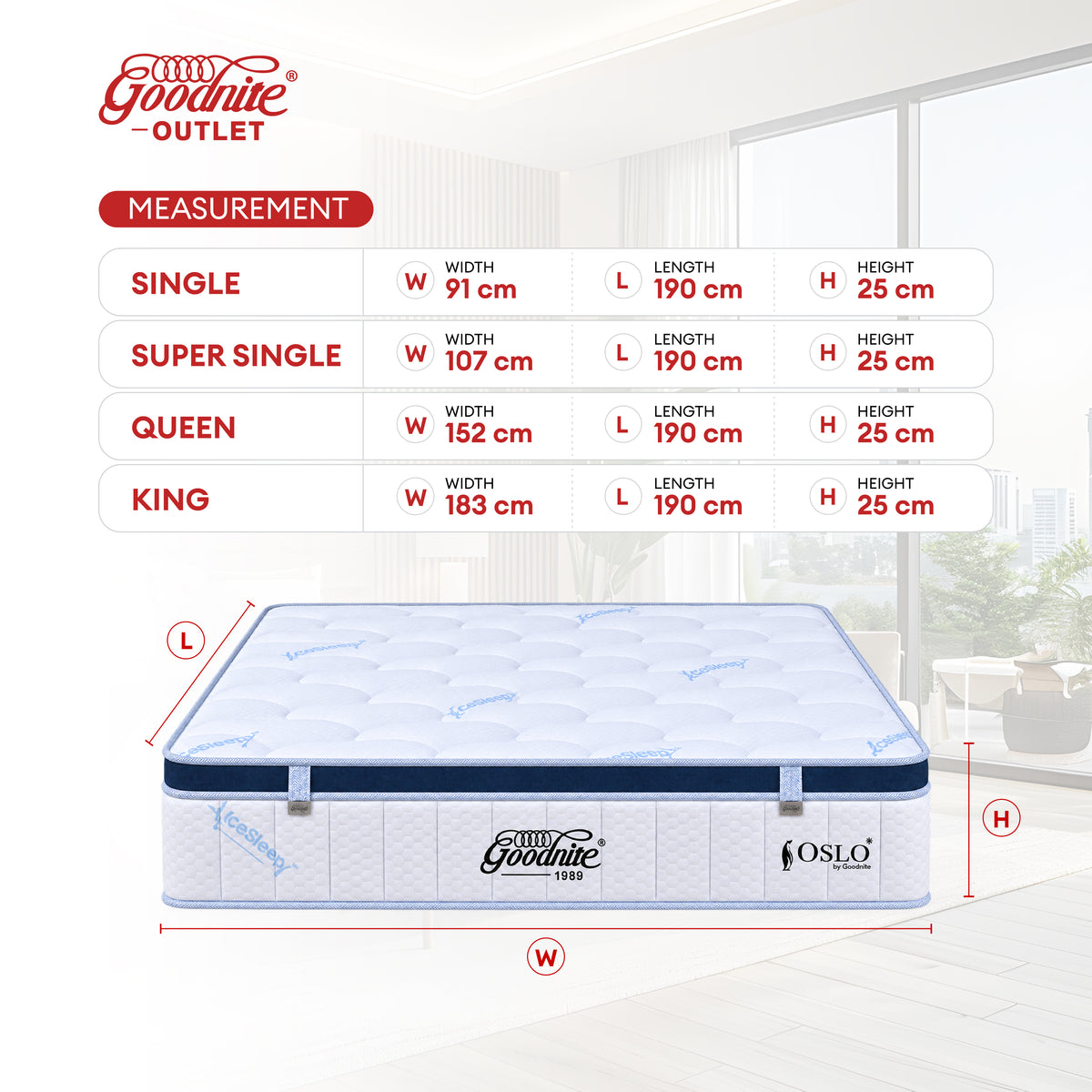 Goodnite Oslo 6 Turn Posture Spring Mattress (10 Inch) with Single/ Super Single/ Queen/ King