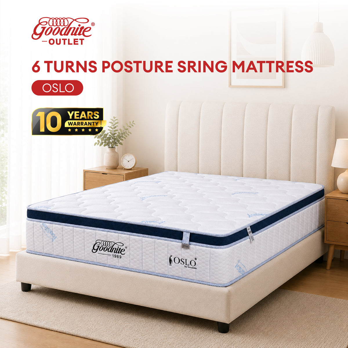 Goodnite Oslo 6 Turn Posture Spring Mattress (10 Inch) with Single/ Super Single/ Queen/ King