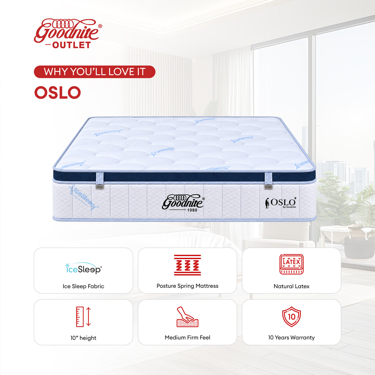 Goodnite Oslo 6 Turn Posture Spring Mattress (10 Inch) with Single/ Super Single/ Queen/ King