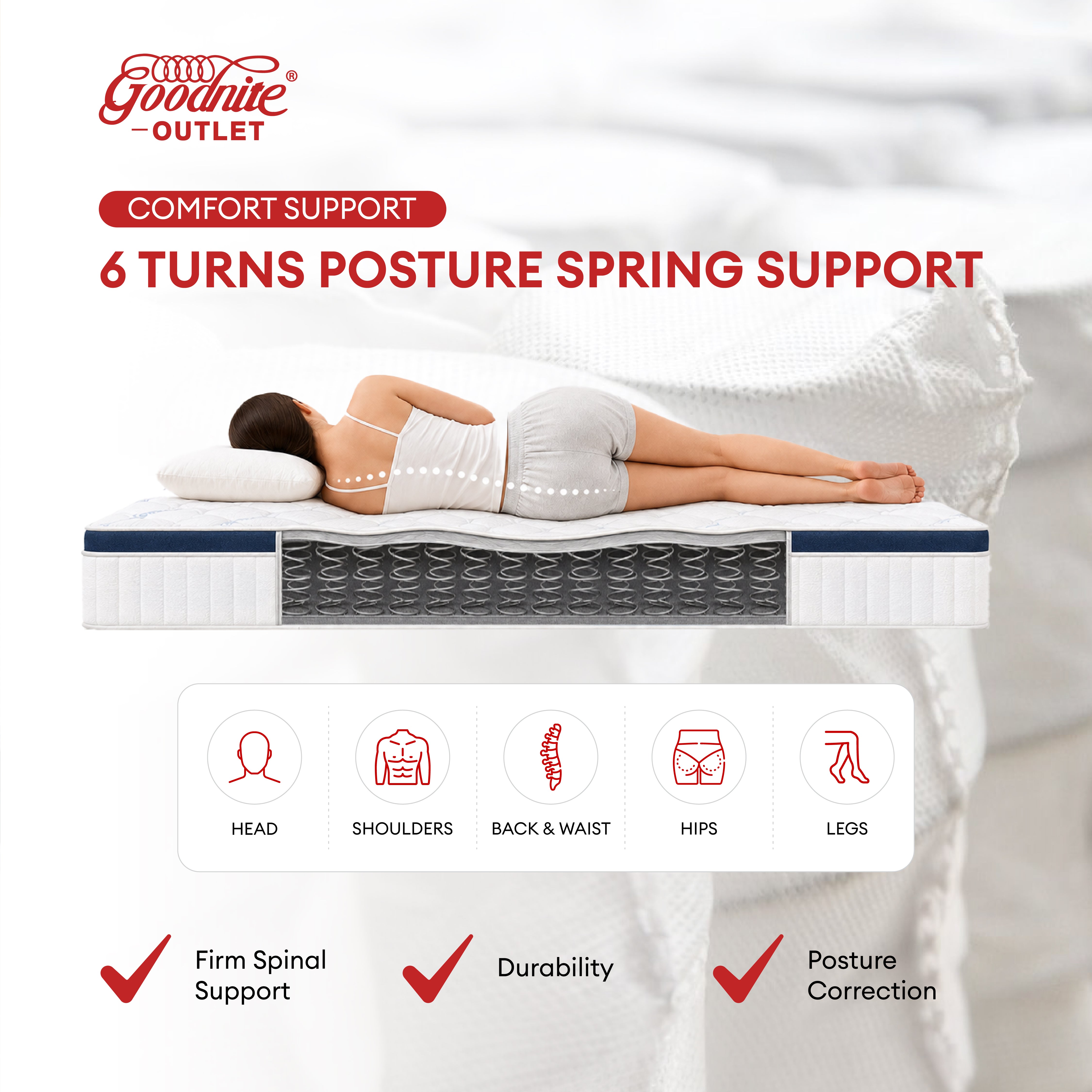 Goodnite Oslo 6 Turn Posture Spring Mattress (10 Inch) with Single/ Super Single/ Queen/ King