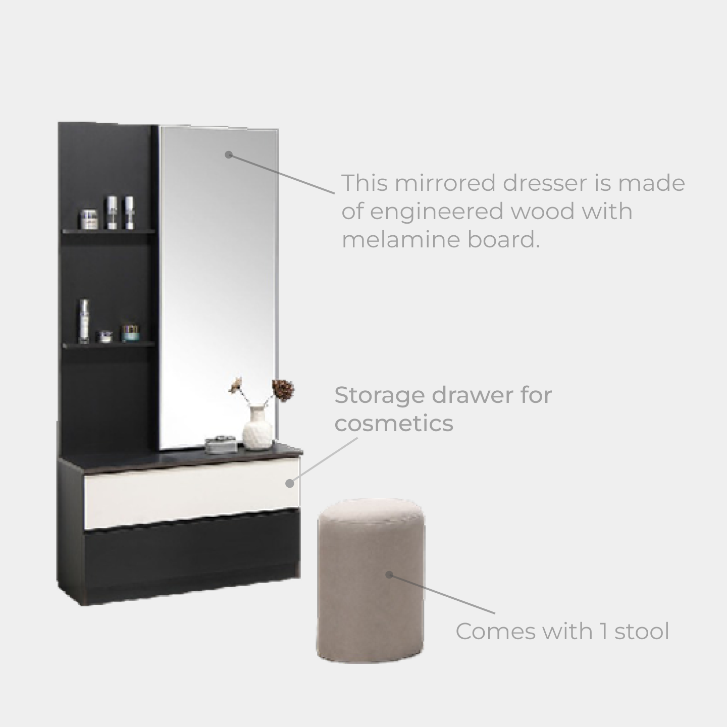Goodnite Queen/ King Bedroom Set, Bedframe + Wardrobe + Dresser + Side Table (PRB3831)