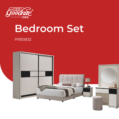 Goodnite Queen/ King Bedroom Set, Bedframe + Wardrobe + Dresser + Side Table (PRB3832)