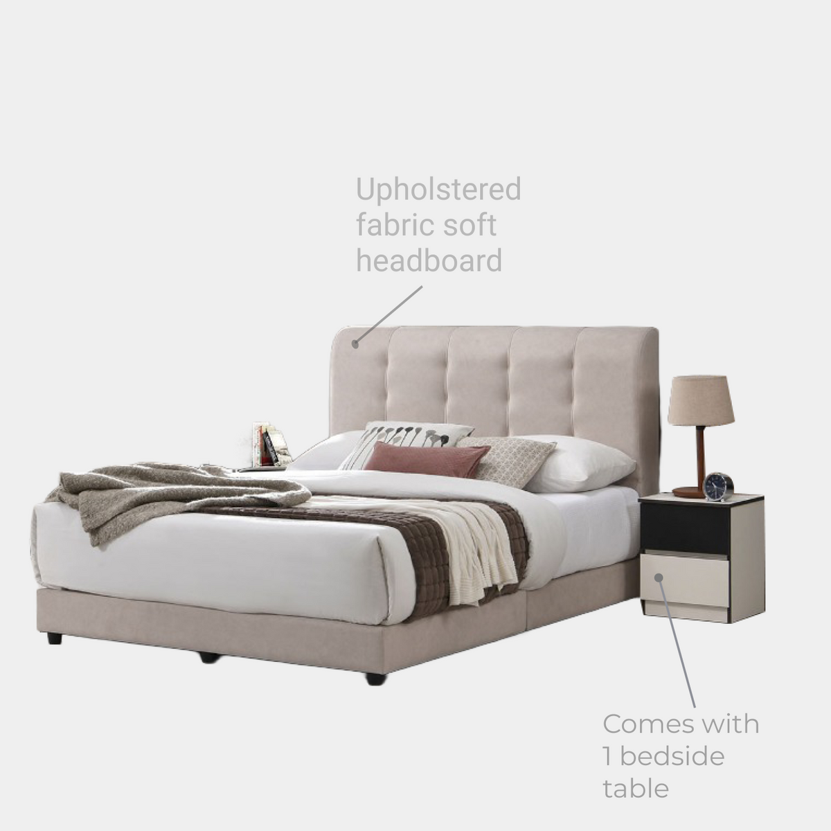Goodnite Queen/ King Bedroom Set, Bedframe + Wardrobe + Dresser + Side Table (PRB3832)