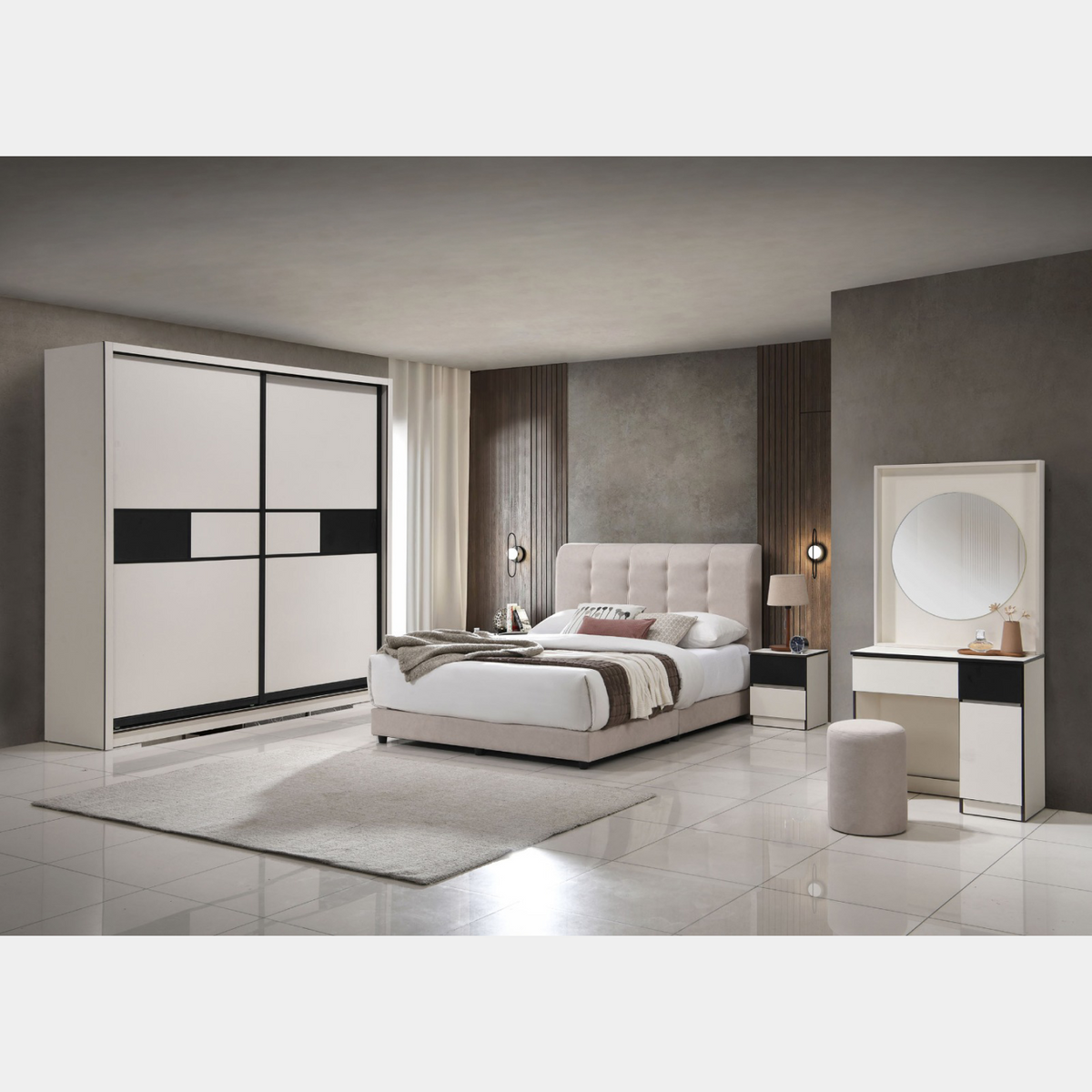 Goodnite Queen/ King Bedroom Set, Bedframe + Wardrobe + Dresser + Side Table (PRB3832)