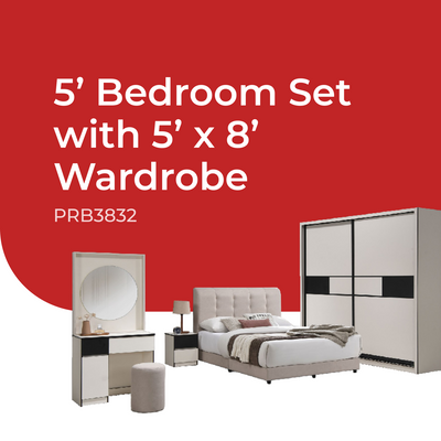 Goodnite Queen/ King Bedroom Set, Bedframe + Wardrobe + Dresser + Side Table (PRB3832)