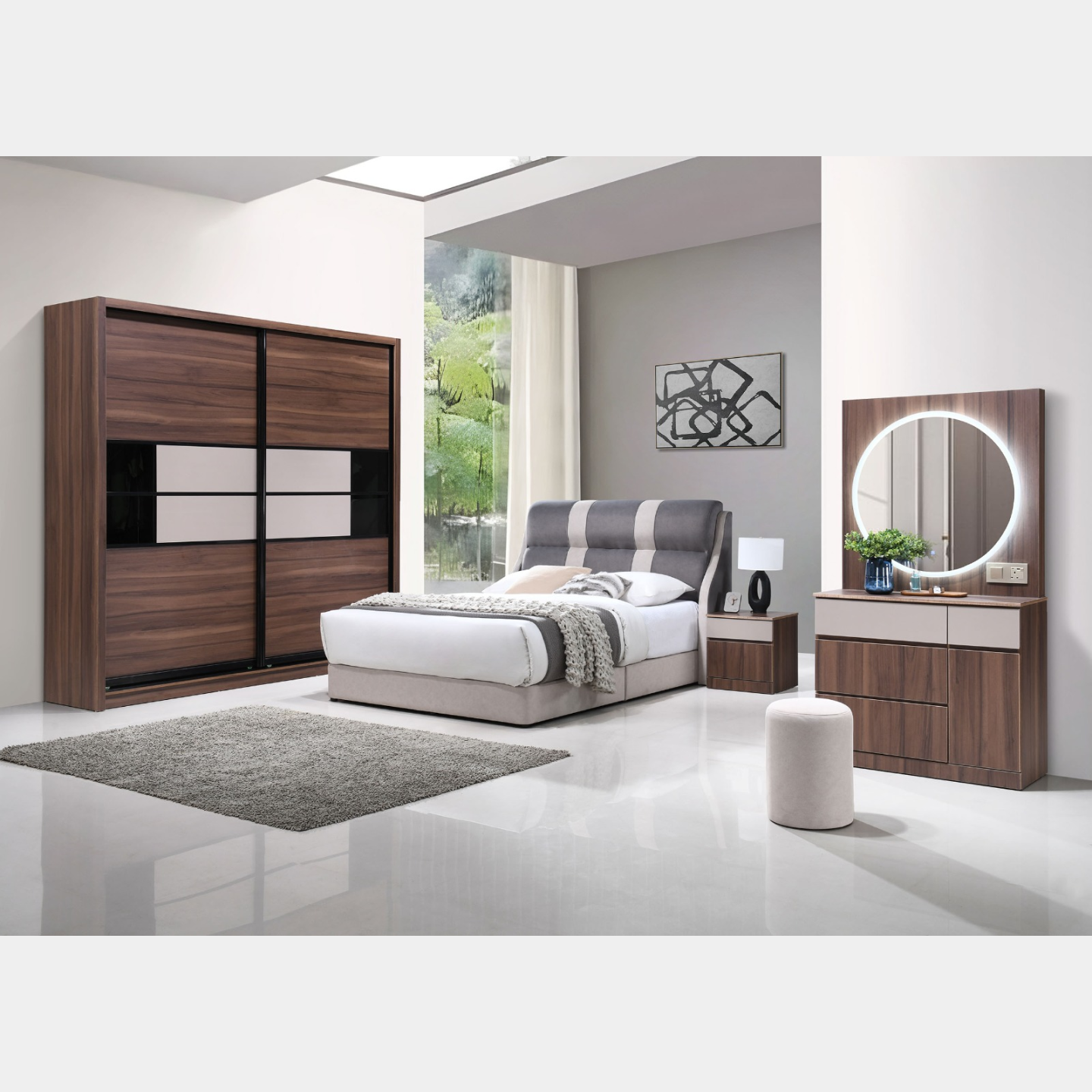 Goodnite Queen/ King Bedroom Set, Bedframe + Wardrobe + Dresser + Side Table (PRB3936)