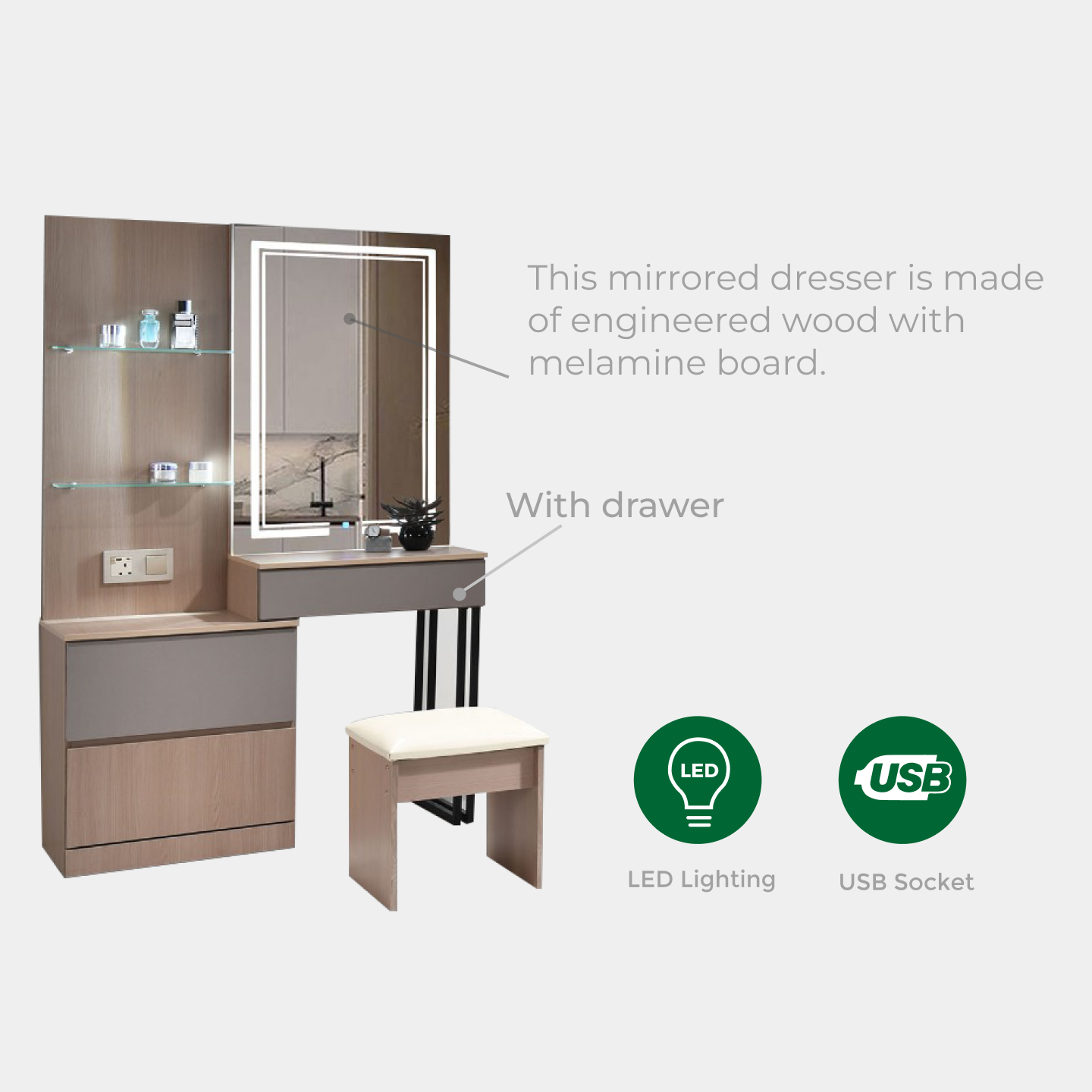 Goodnite Queen/ King Bedroom Set, Bedframe + Wardrobe + Dresser + Side Table (PRB3938)