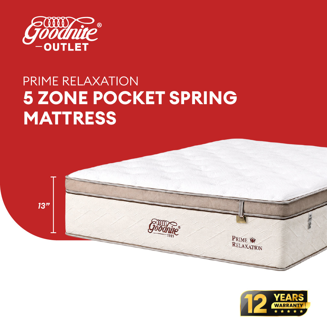 Goodnite Prime Relaxation Mattress 5 Zone Pocket Spring Mattress (13 Inch) with Single/ Super Single/ Queen/ King