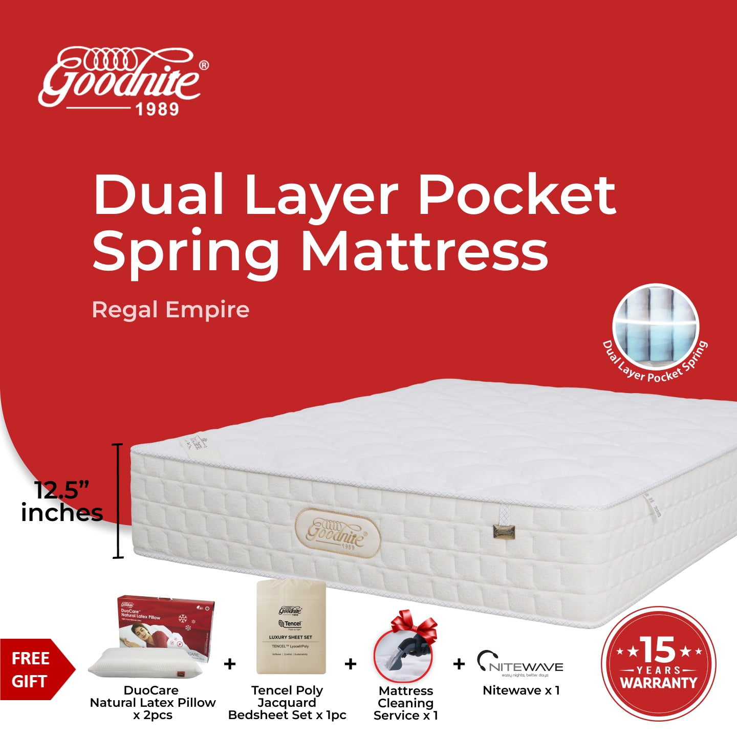 Goodnite Regal Empire Dual Layer Pocket Spring Mattress (12.5 Inch) with with Single/ Super Single/ Queen/ King