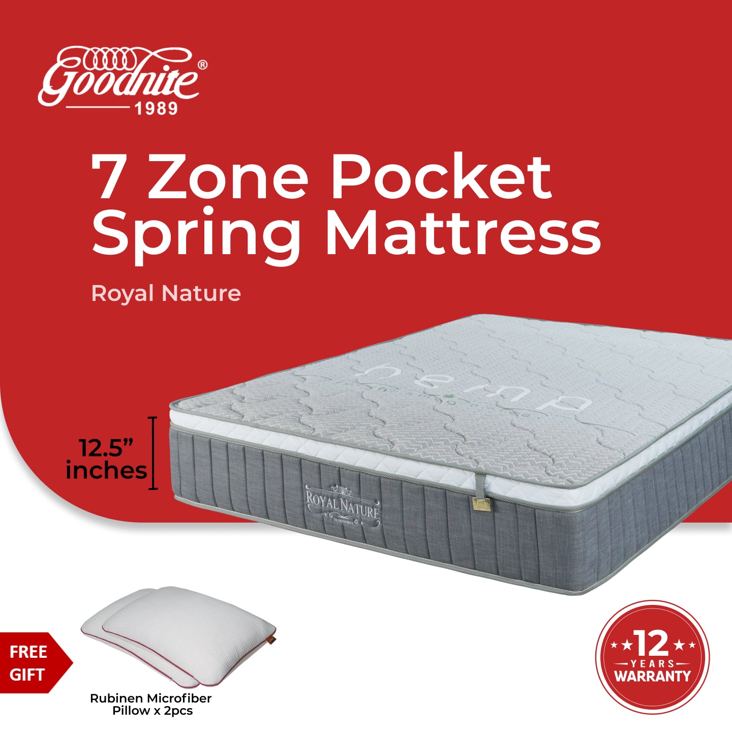 Goodnite Royal Nature 7 Zone Pocket Spring Mattress (12.5 Inch) with Single/ Queen/ King