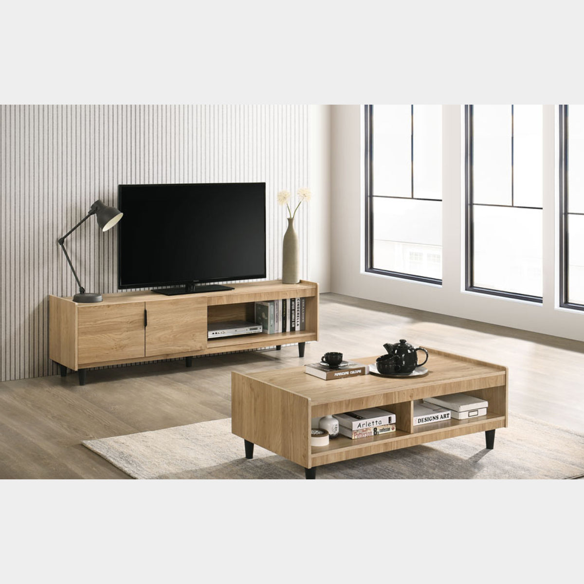 (Super Combo) Goodnite Fabric L-Shape Sofa (ML3750) + TV Cabinet + Coffee Table (SATV63027+SACT63028)