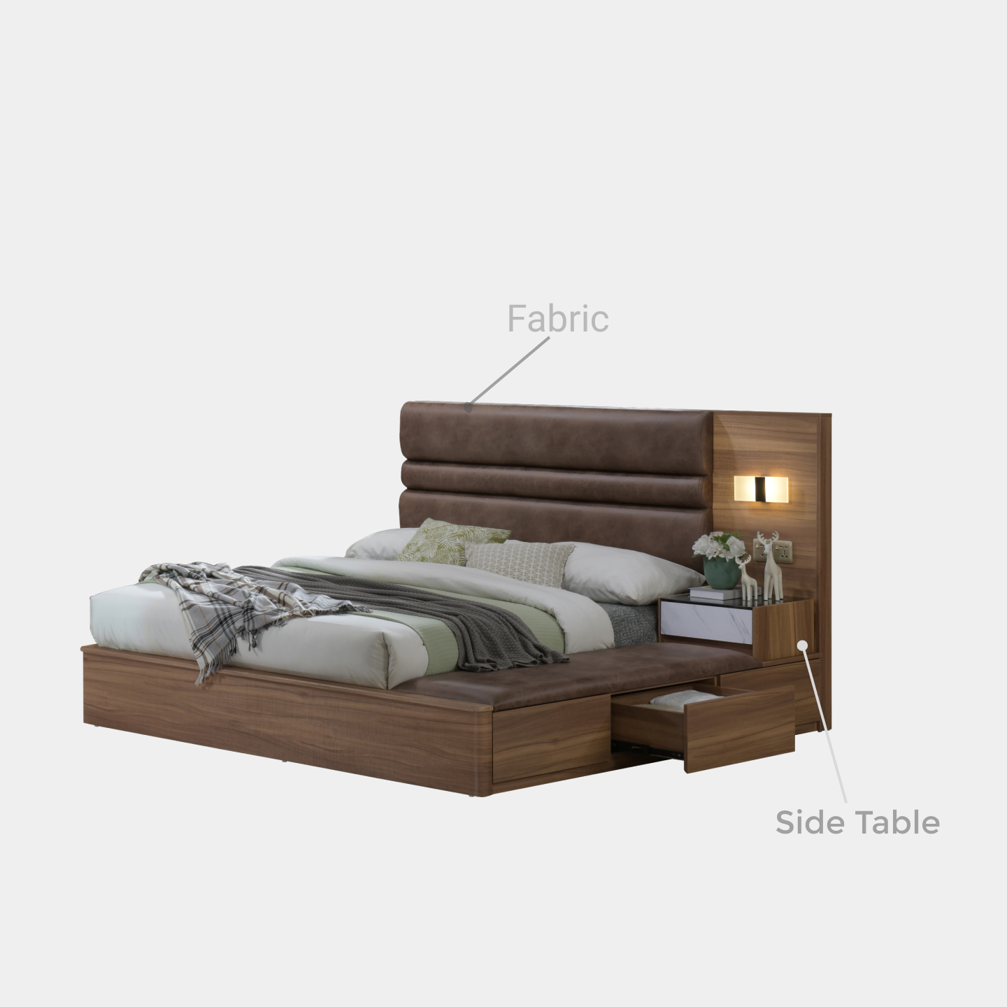 Goodnite Queen/ King Bedroom Set, Bedframe + Wardrobe + Dresser + Side Table (SP7809)