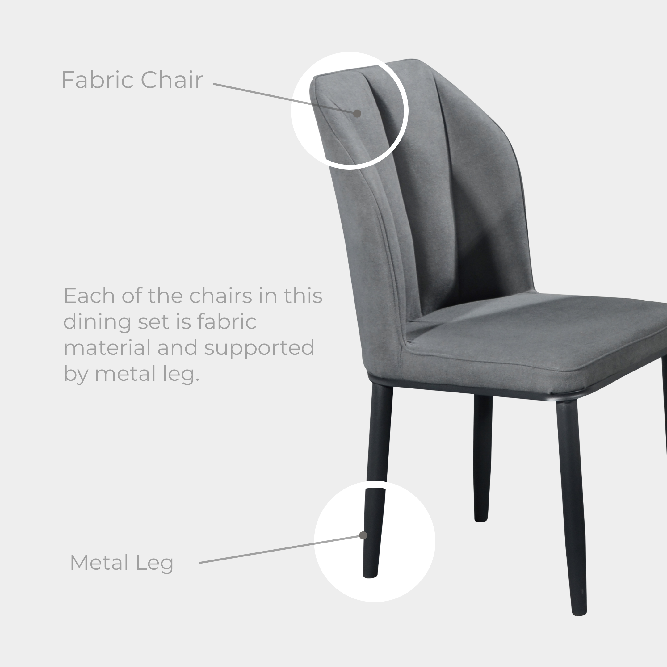 Goodnite (1+6) Marble Dining Set (W 1400mm), Marble Table, Metal Leg, Fabric Chair