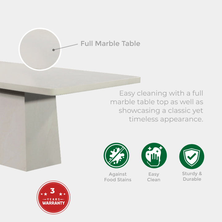 Goodnite (1+6) Marble Dining Set (W 1800mm) / (1+8) Marble Dining Set (W 2100mm), Marble Top Table, Metal Leg, Fabric Chair