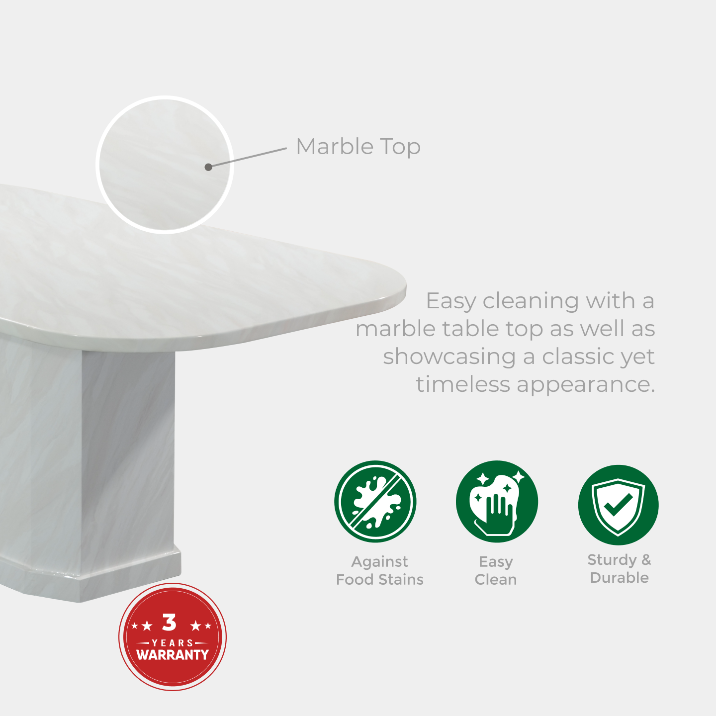Goodnite (1+6) Marble Dining Set, Marble Top Table, Metal Leg, PU Chair