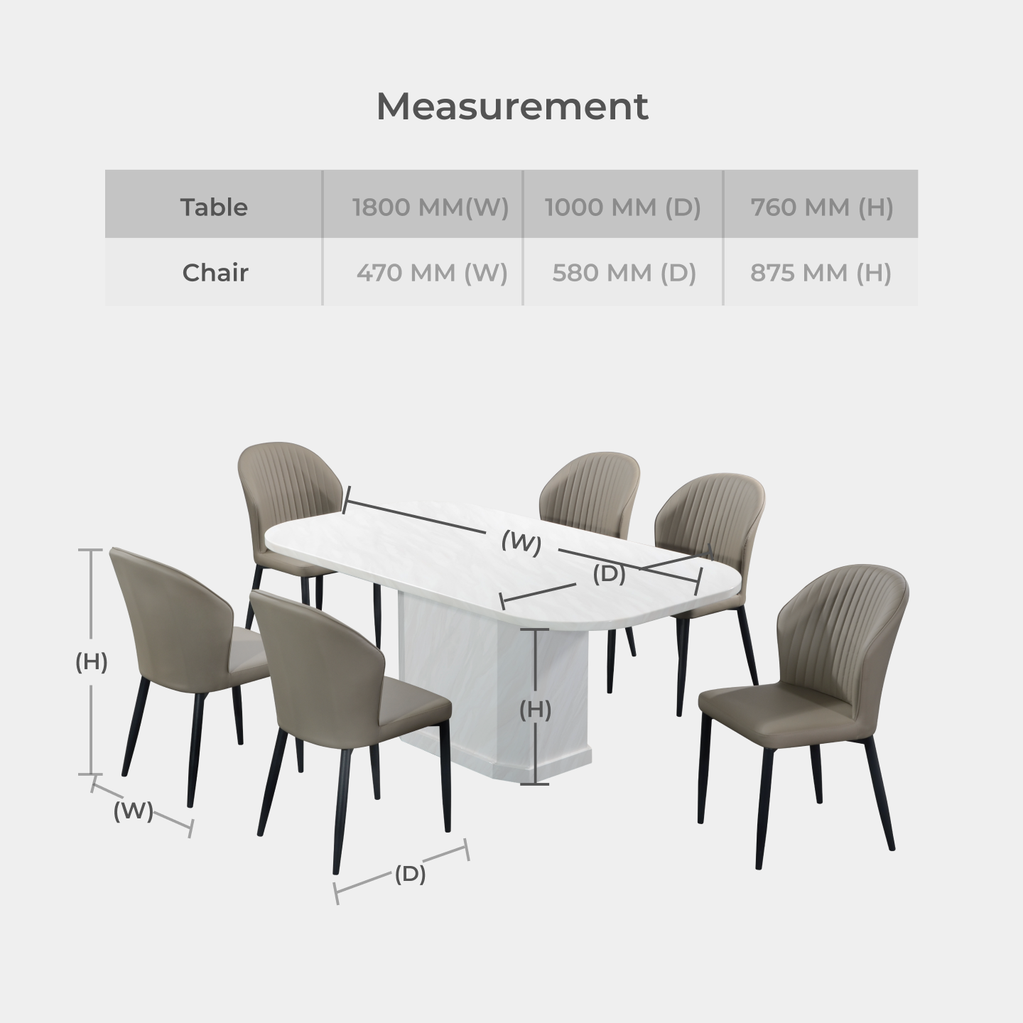 Goodnite (1+6) Marble Dining Set, Marble Top Table, Metal Leg, PU Chair