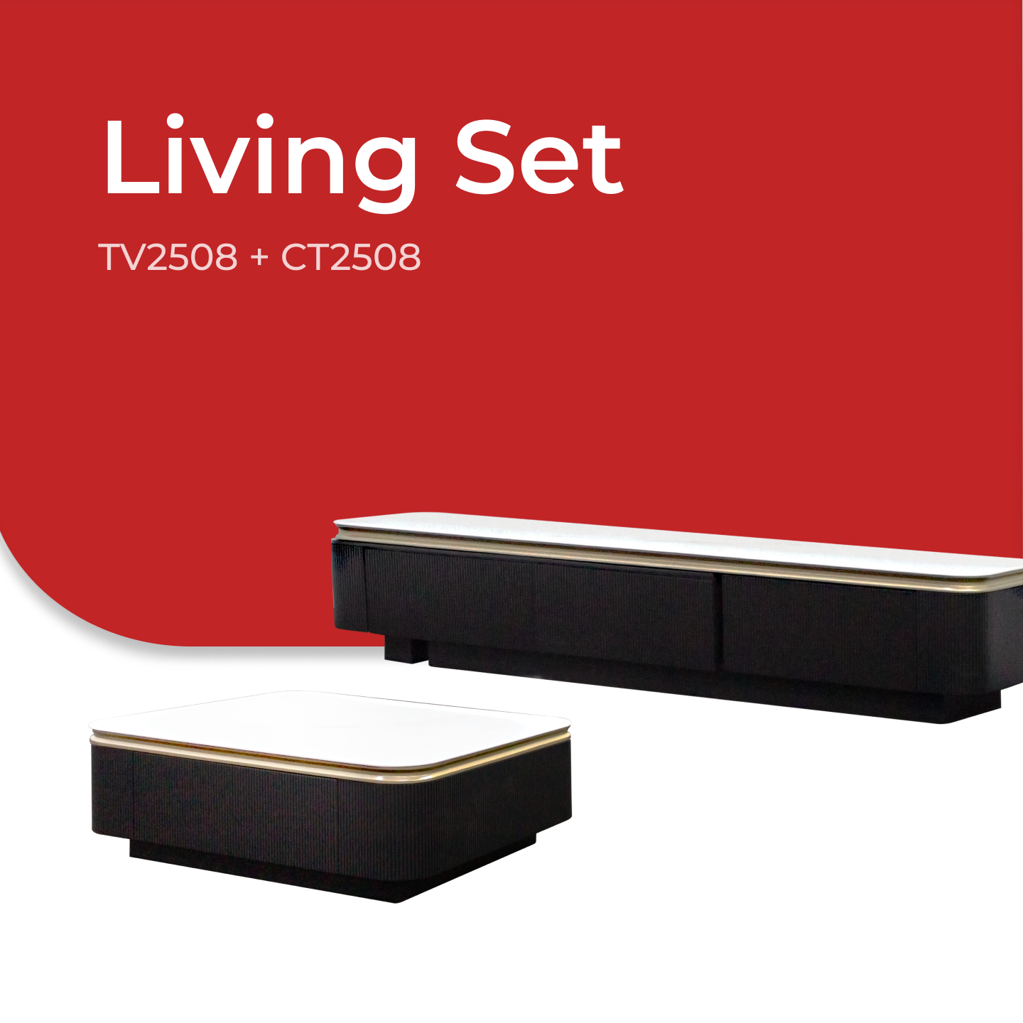 Goodnite Tech Stone Top TV Cabinet with Ceramic + Coffee Table (TV2508+CT2508)