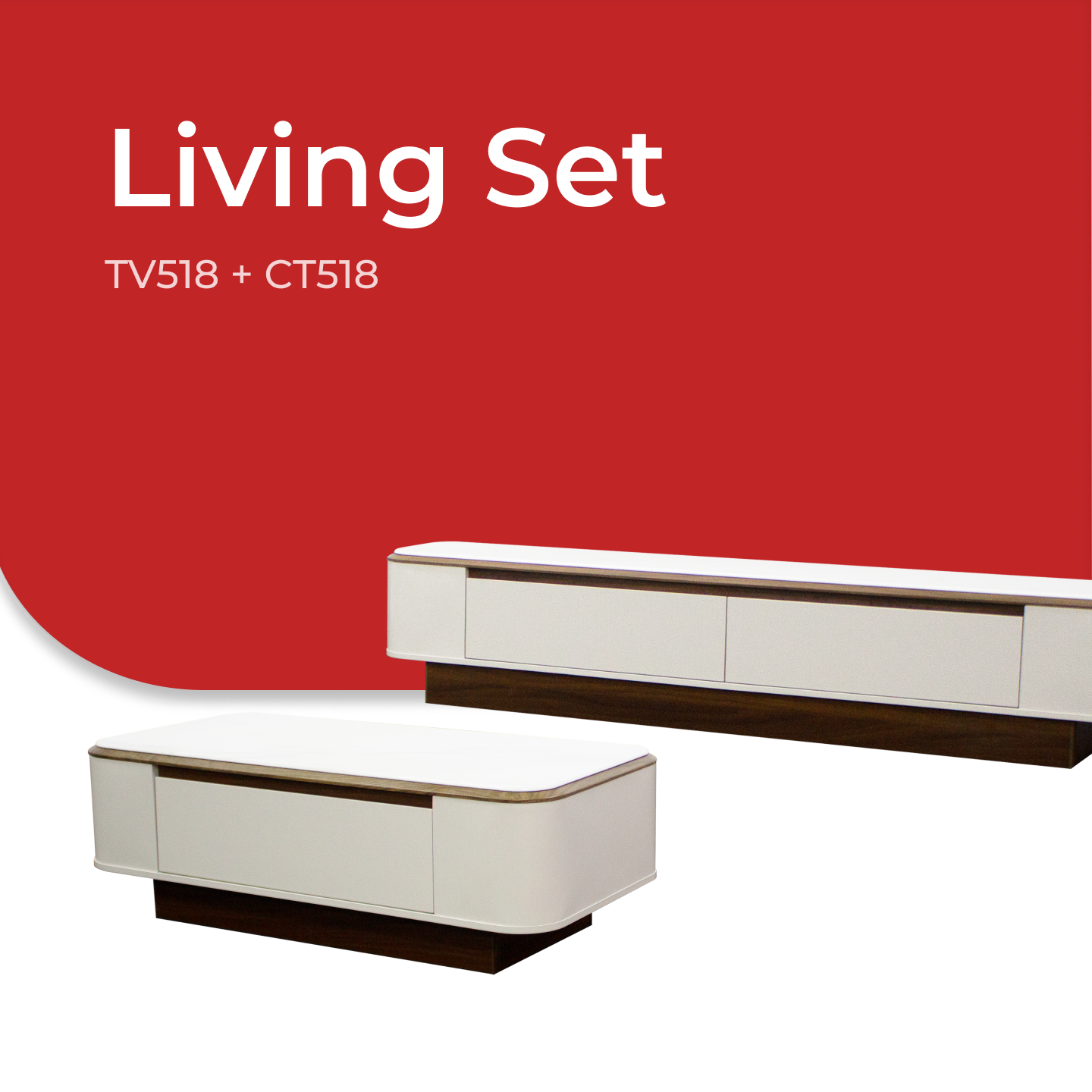 Goodnite Living Set, 6.5FT Tech Stone Top TV Cabinet + Coffee Table