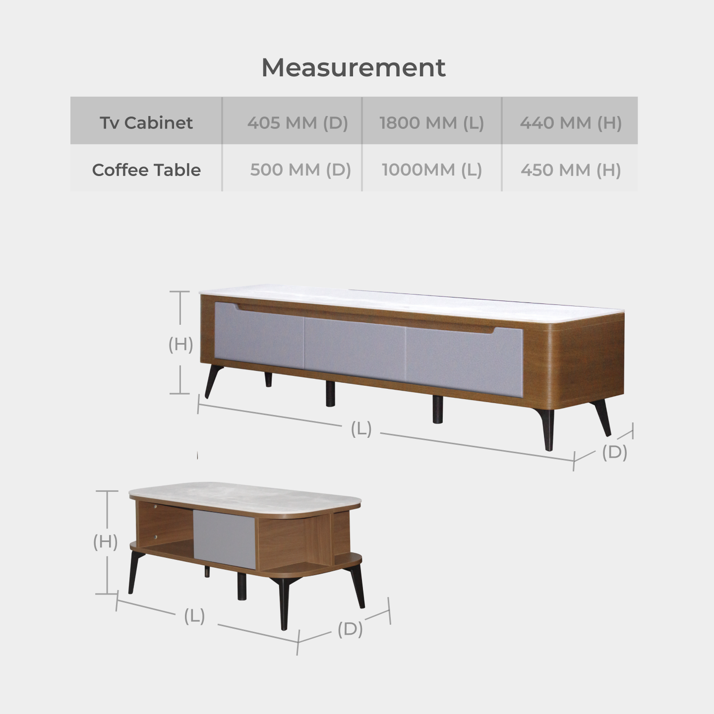 Goodnite Living Set (TVDH-1 + CTC19), Ceramic Top TV Cabinet + Coffee Table