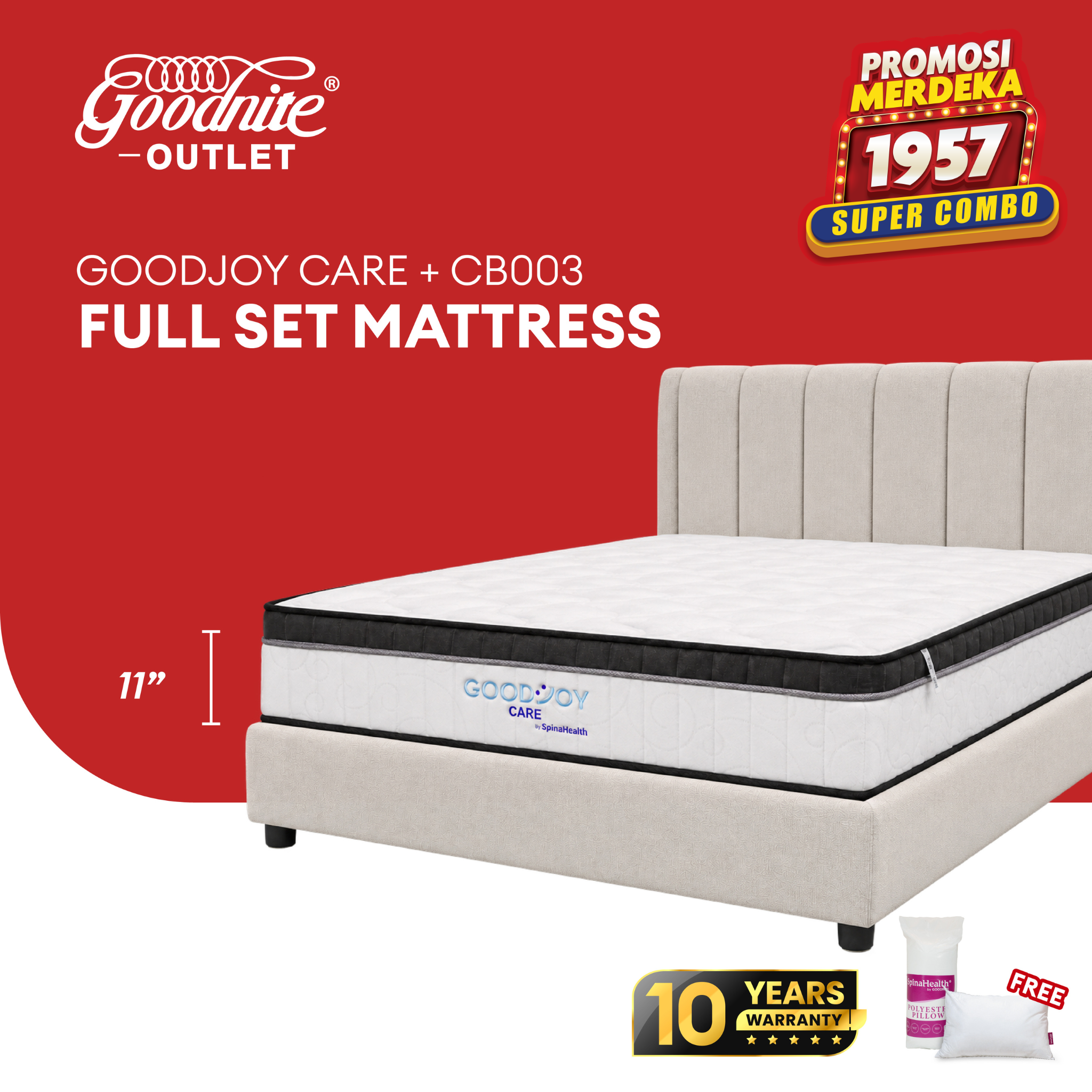 Goodnite GoodJoy Care 7 Turn Posture Spring Mattress (11 Inch) + CB003 Bedframe [Full Set]
