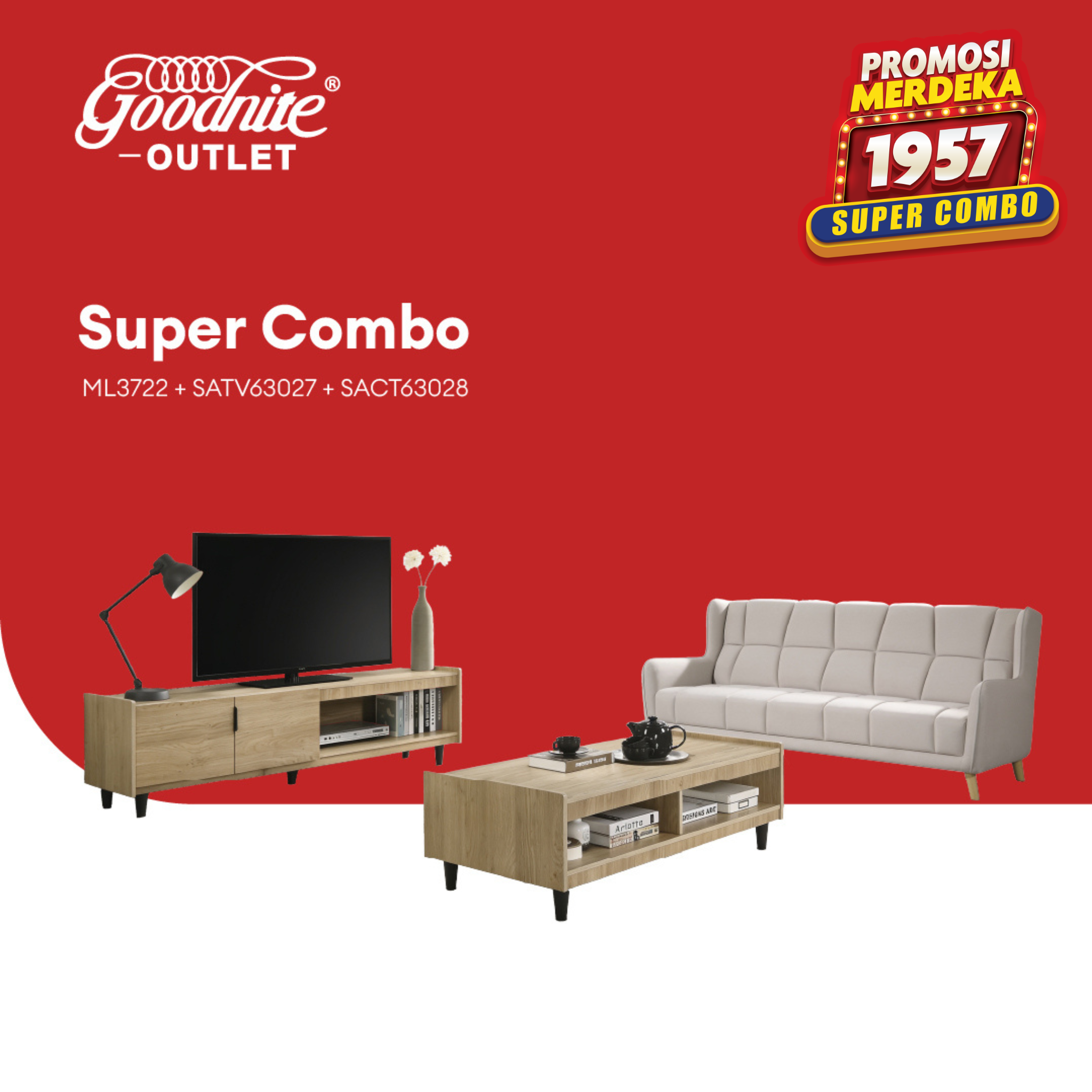 (Super Combo) Goodnite 3 Seater Sofa (ML3722) + TV Cabinet + Coffee Table (SATV63027+SACT63028)