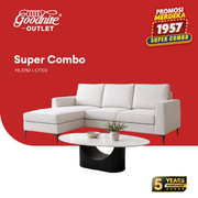 (Super Combo) Goodnite Easy Clean Fabric L-Shape Sofa + Tech Stone Coffee Table (ML3782+CT103)