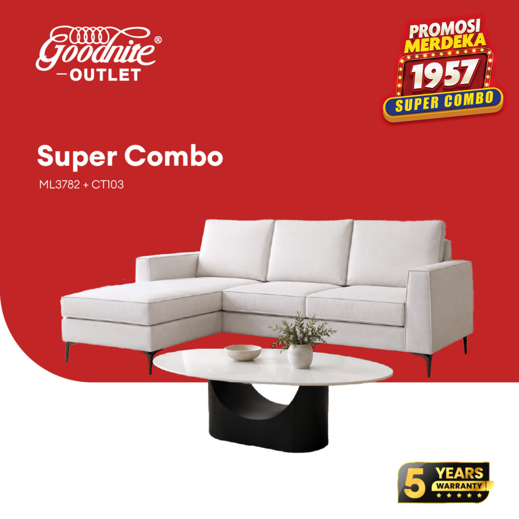 (Super Combo) Goodnite Easy Clean Fabric L-Shape Sofa + Tech Stone Coffee Table (ML3782+CT103)