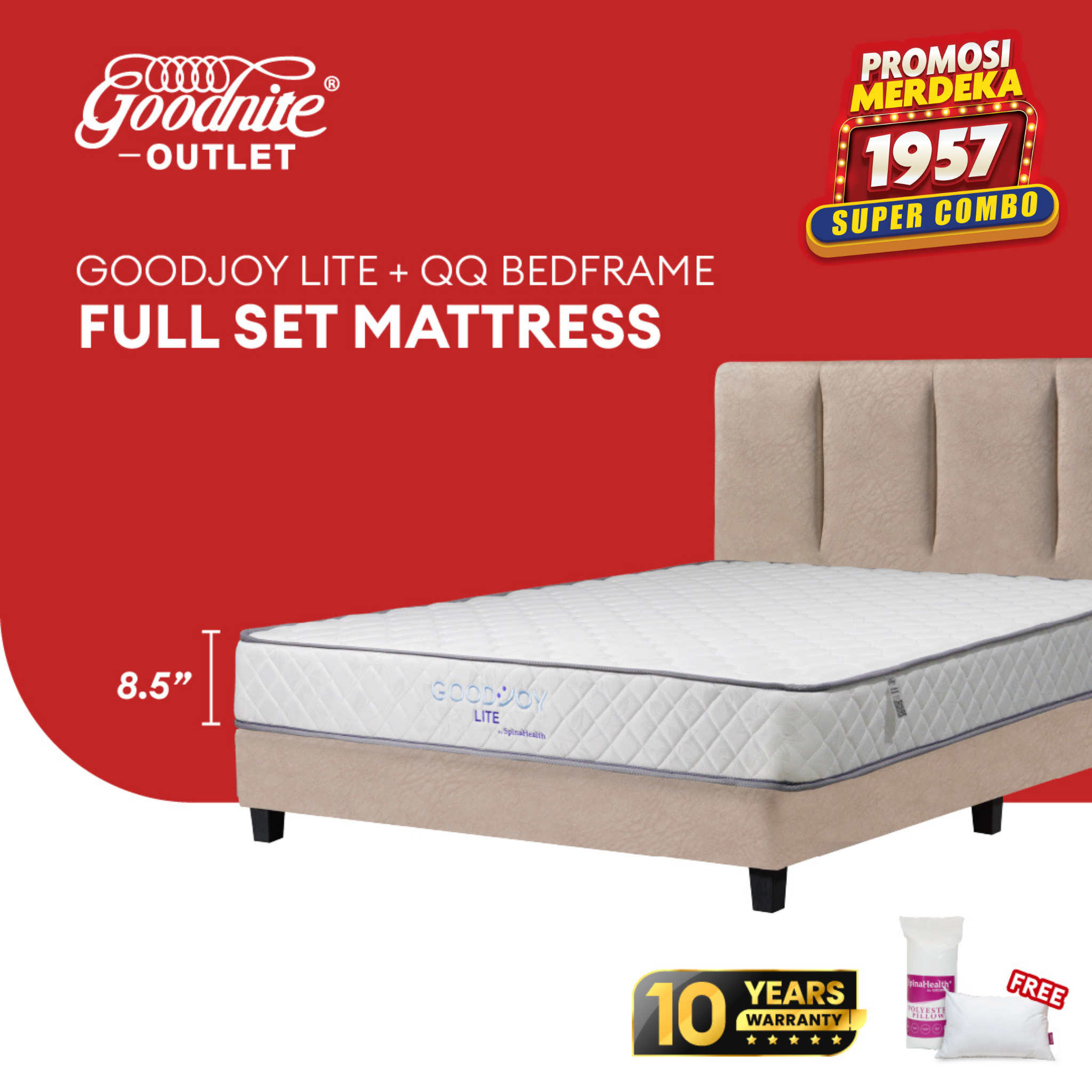 Goodnite GoodJoy Lite 7 Turn Posture Spring Mattress (8.5 Inch) + QQ Bedframe [Full Set]