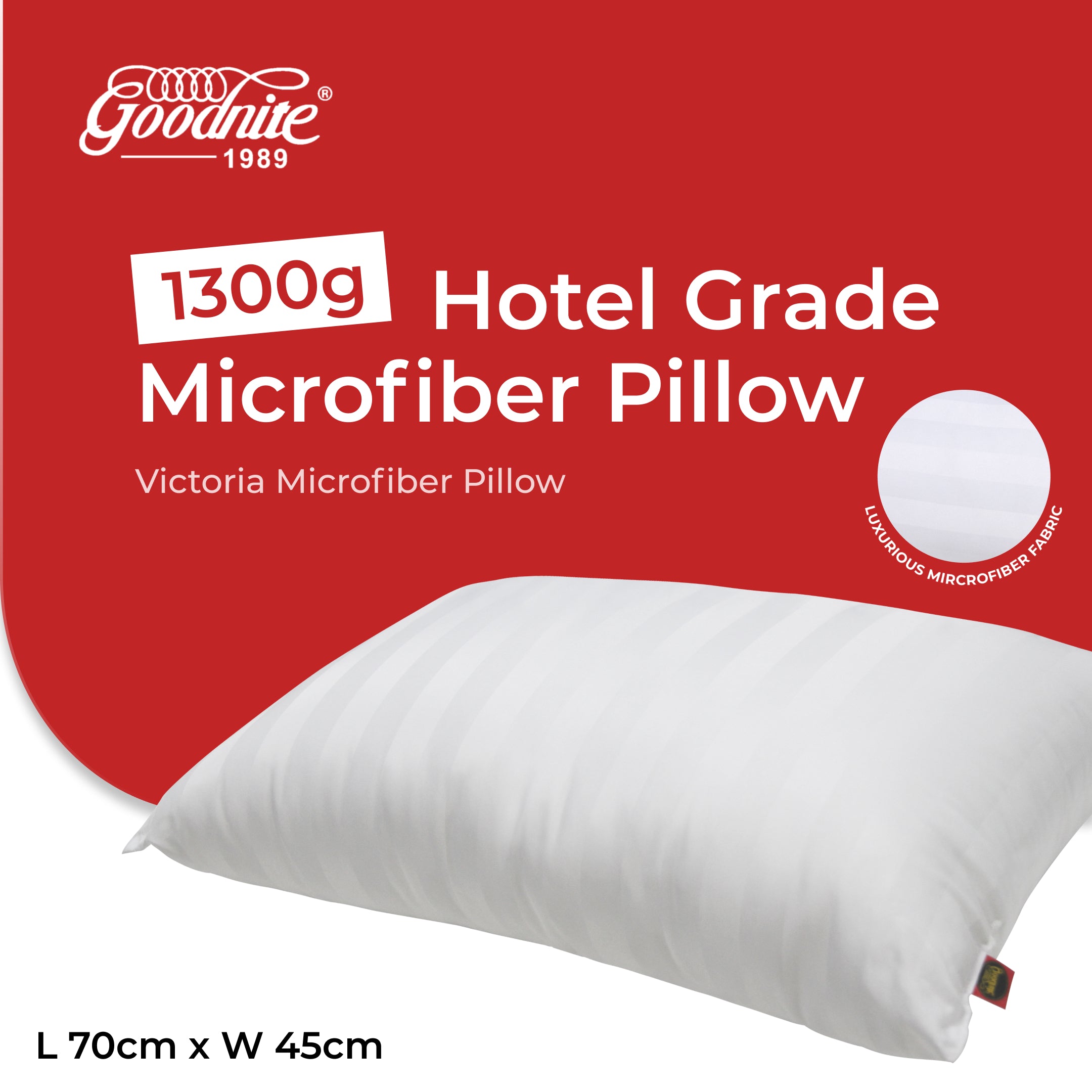 Goodnite Victoria Microfiber Pillow 70cm x 45cm x 1.3kg (100% Microfiber)